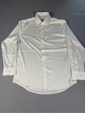 NWT Bill Blass White Performance Stretch Wrinkle Free Dress Shirt M